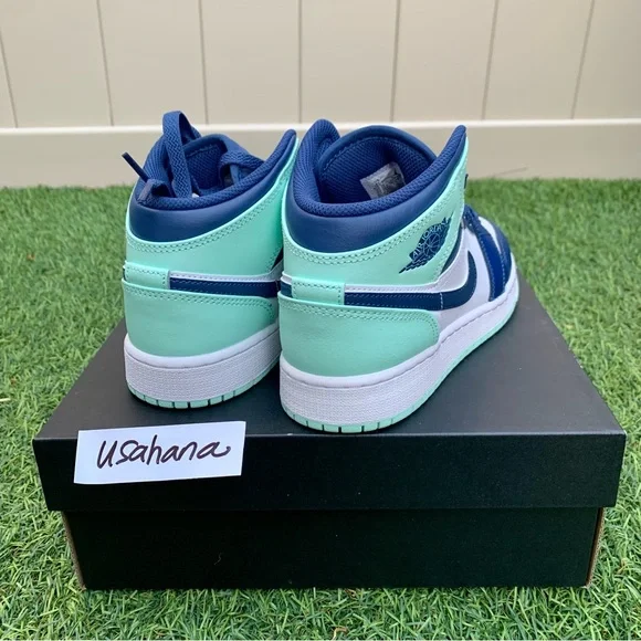 Nike Air Jordan 1 mid GS teal shoes - Picture 6 of 6